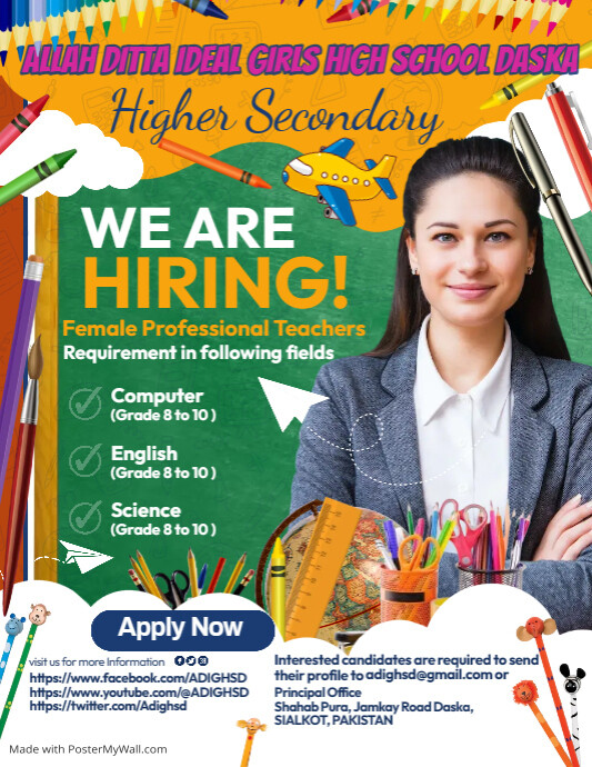 School Hiring Teachers Ad Poster Template | PosterMyWall