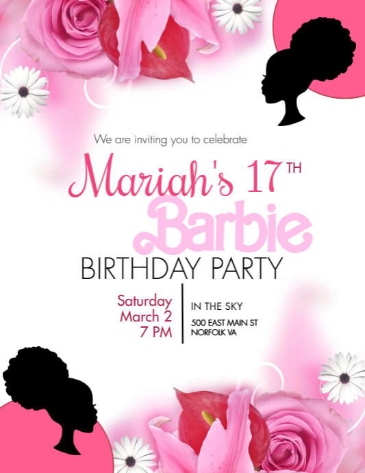 Pink rose birthday invitation | PosterMyWall