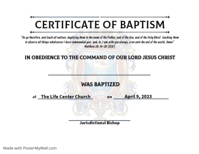 Copy of Church Certificate of Baptism | PosterMyWall