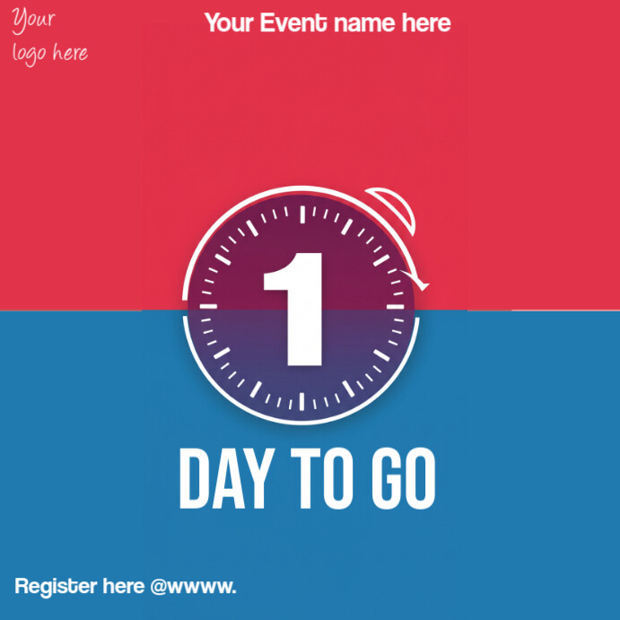 1 day to go countdown design Instagram Post template