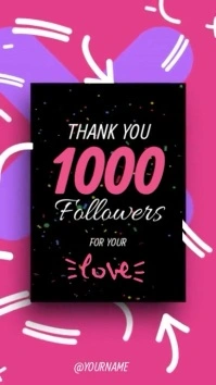 1000 followers celebration Pantalla Digital (9:16) template