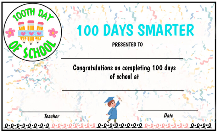 100th-day-of-school-certificate-template-free-download-postermywall for 100th Day Certificate Free Printable 100th Day of School Certificate Template | Free Download | PosterMyWall for 100th Day Certificate Free Printable