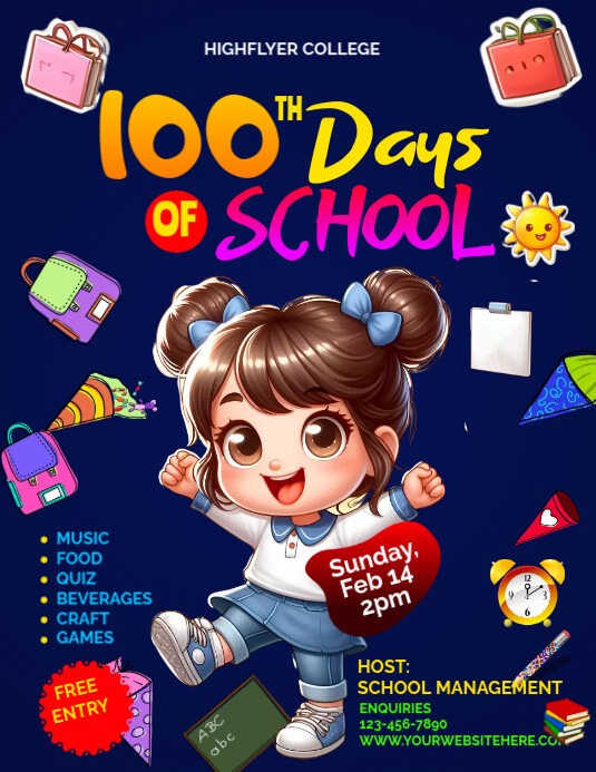 100TH DAYS OF SCHOOL FLYER Folheto (US Letter) template