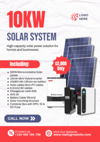 10kW Solar System — Residential & Commercial Solar Energy Flyer | Editable Template A2