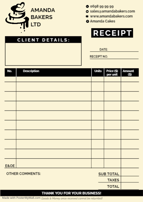 RECEIPT TEMPLATE CASH SALE A6 SIZE FOR PRINT