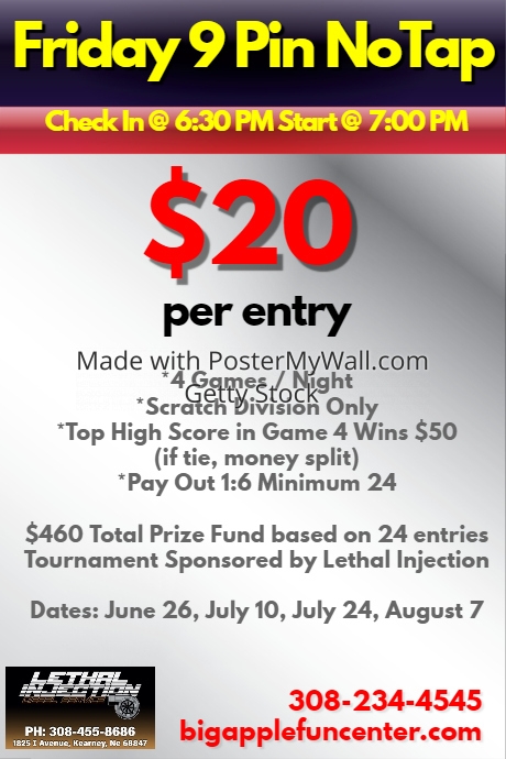9 Pin No Tap Tournament Póster template