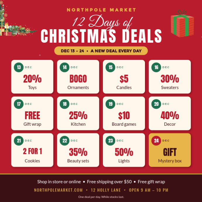 12 Days Of Christmas Deals Advent Calendar Template | PosterMyWall