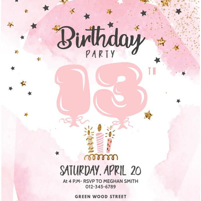 Plantilla De El Fiesta De Cumpleanos Numero 13 Para Nina Postermywall