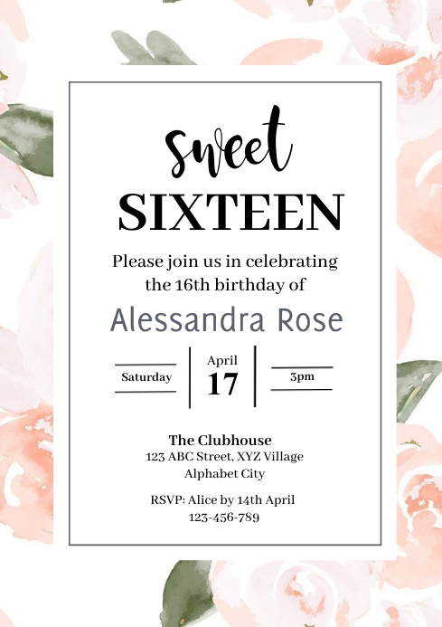 16th Birthday Invitation Template | PosterMyWall