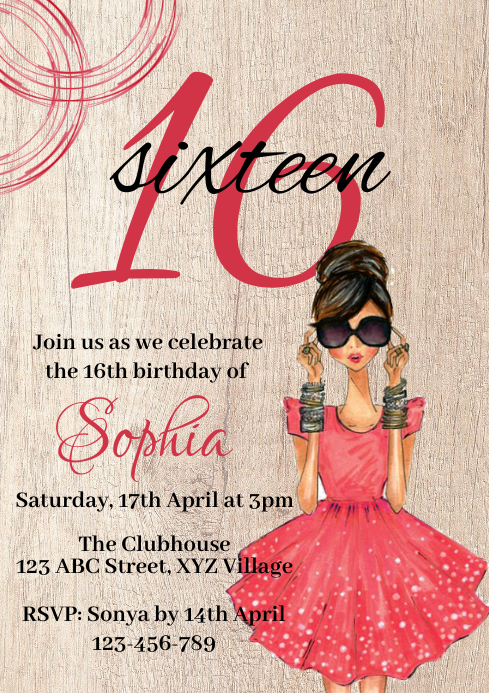 16th Birthday Invitation A4 template