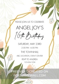 16th Birthday Invitation Template Floral A4