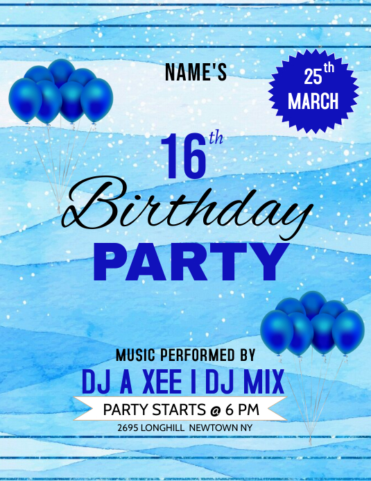 16th Birthday Party Flyer (US Letter) template