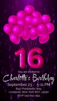 16th birthday party vertical video invitation Digital Display (9:16) template