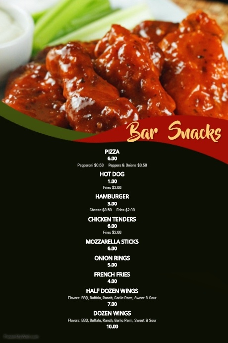 Bar Snacks Menu Template Poster