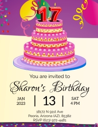 17th Birthday cake Flyer (US Letter) template