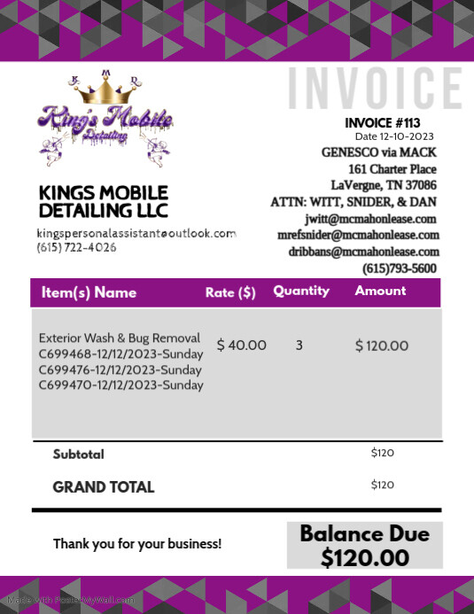 Copy of GENESCO Invoice113 via MACK | PosterMyWall