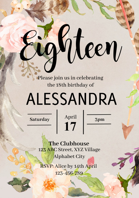 18th Birthday Invitation A4 template