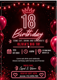 สีดำ 18th Birthday Celebration A4 Template