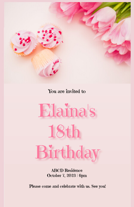 18th Birthday - Pink Rose Template | PosterMyWall