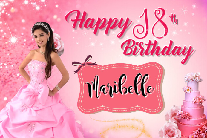 18th Pink Birthday แบนเนอร์ 4' × 6' template