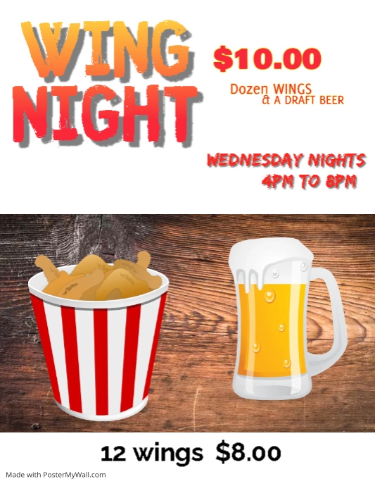 Restaurant Bar Wing Night Specials Template (1) PosterMyWall