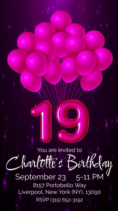 19th birthday party vertical video invitation Template | PosterMyWall