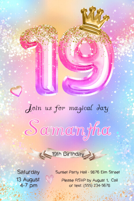 Copy of 19th Glitter Birthday Invitation | PosterMyWall