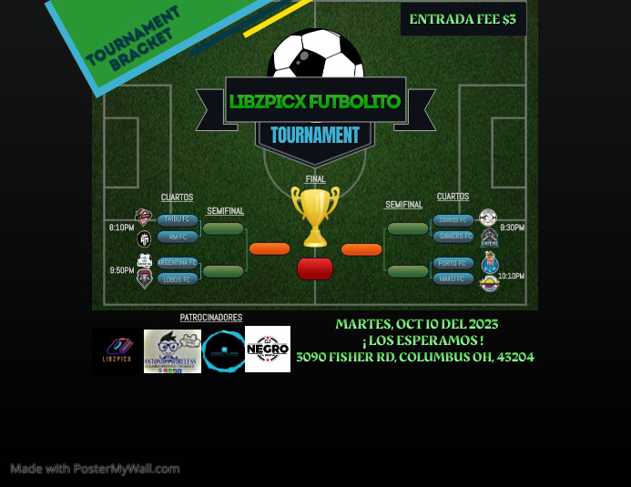 Soccer Tournament Bracket Template 16 Teams Flyer (US Letter)