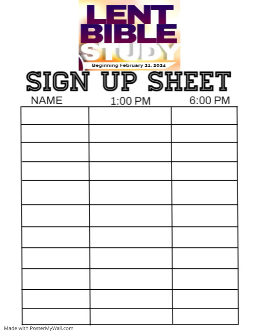 Copy of Lent Bible Study Sign Up Sheet Template PosterMyWall