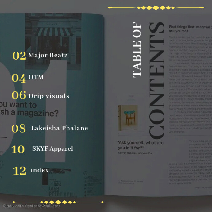 Copy of Table of Contents | PosterMyWall