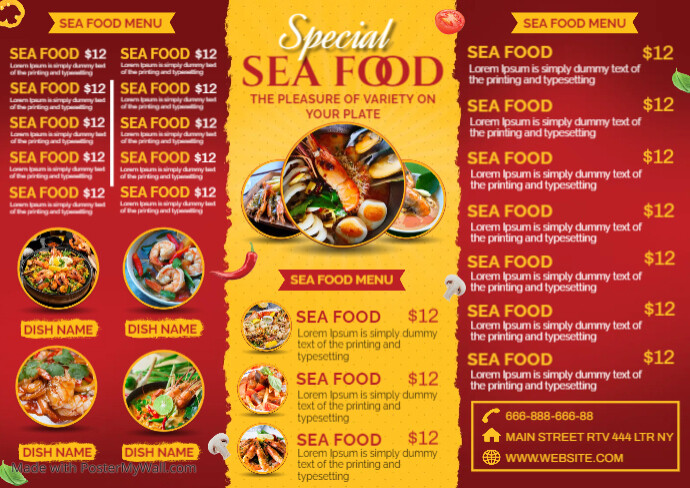 Sea food trifold brochure menu design