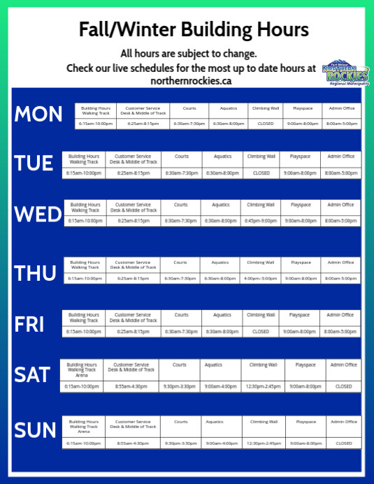 REC Facility Hours PosterMyWall
