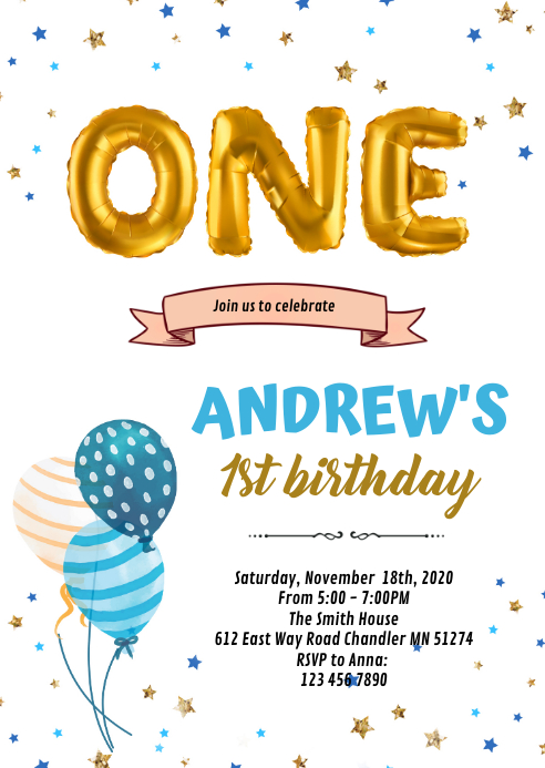 1st birthday card invitation Template | PosterMyWall