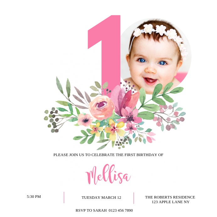 1ST BIRTHDAY CARD INVITATION Carré (1:1) template