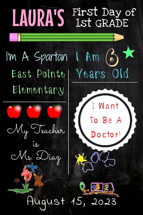 1st Day of School (Girl) Photo Board Poster template