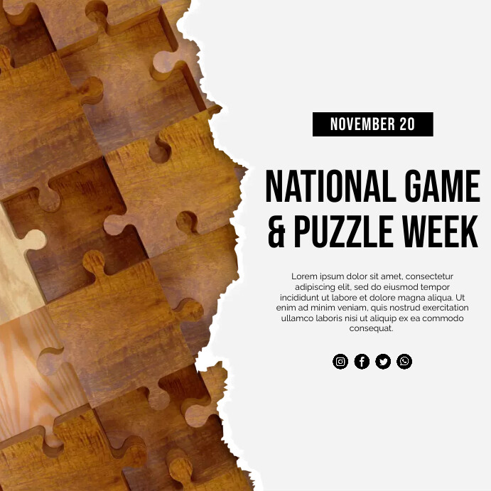 20 Nov - National Game & Puzzle Week โพสต์บน Instagram template