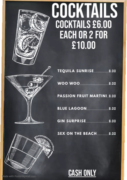 Simple Chalkboard Cocktails Menu Template | PosterMyWall
