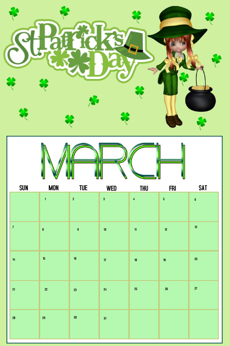 2021 March Calendar Template Postermywall St Patrick'S Day Calendar
