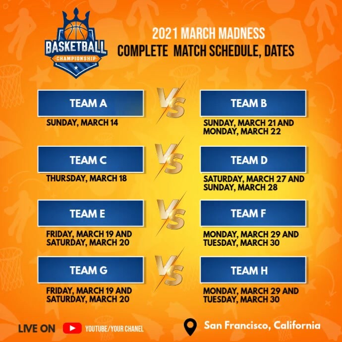 2021 March Madness Match schedule & dates Instagram 帖子 template
