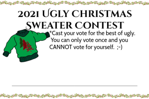 2021 Ugly Sweater Voting Card Etykieta template