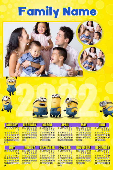 2022 disney minions calendar template postermywall