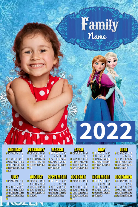 2022 Frozen Calendar Template Plakkaat