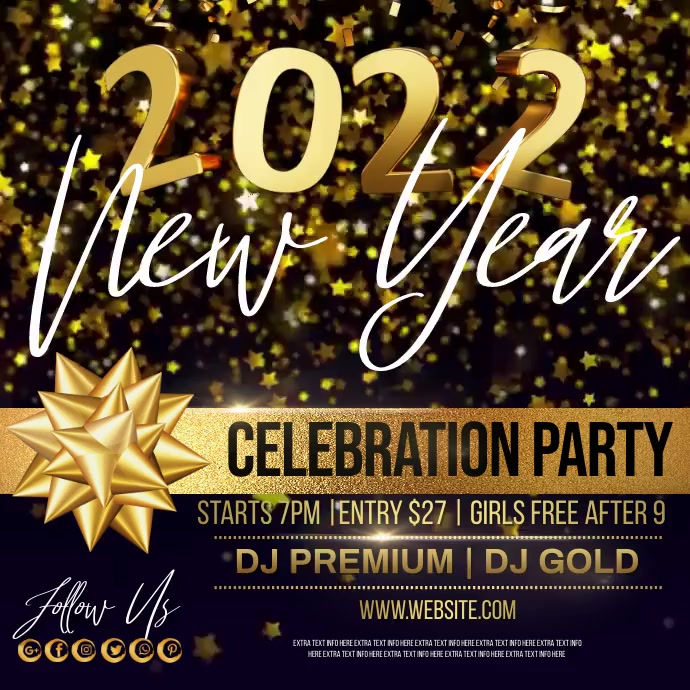 2022 NEW YEAR PARTY invite invitation gold Квадрат (1 : 1) template