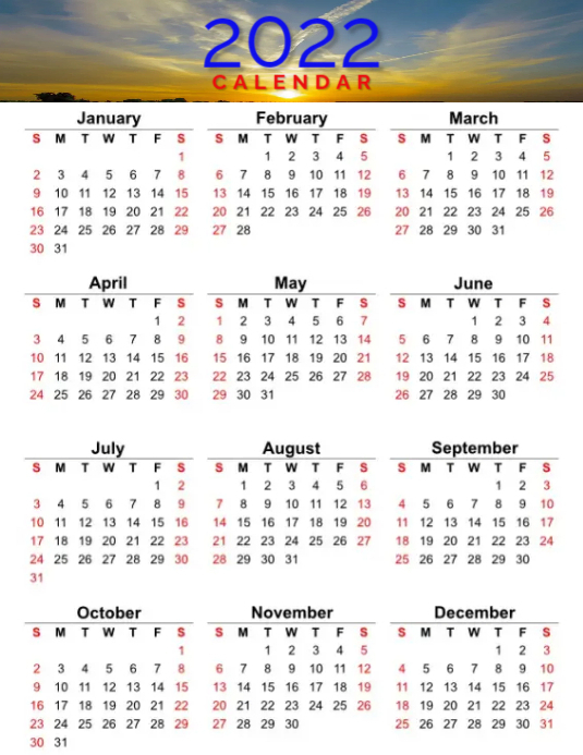 2022 Printable Calendar Volantino (US Letter) template