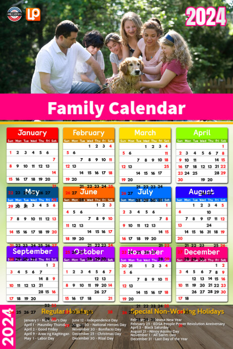 2024 Family Calendar Template Плакат