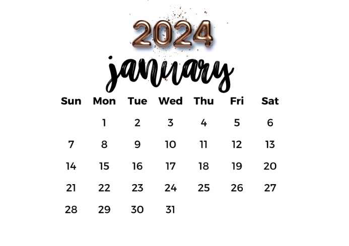 2024 January Calendar A4 template