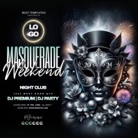 2024 MARDI GRAS party invitation psd Cuadrado (1:1) template