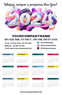 2024 New Year Calendar 3D Template Tabloid