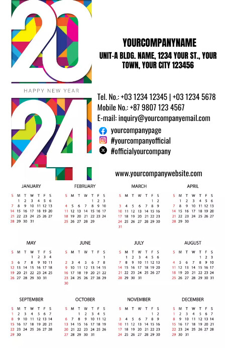 2024 New Year Calendar Template Tabloid