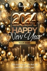 2024 new year invitation gold balloons Poster template